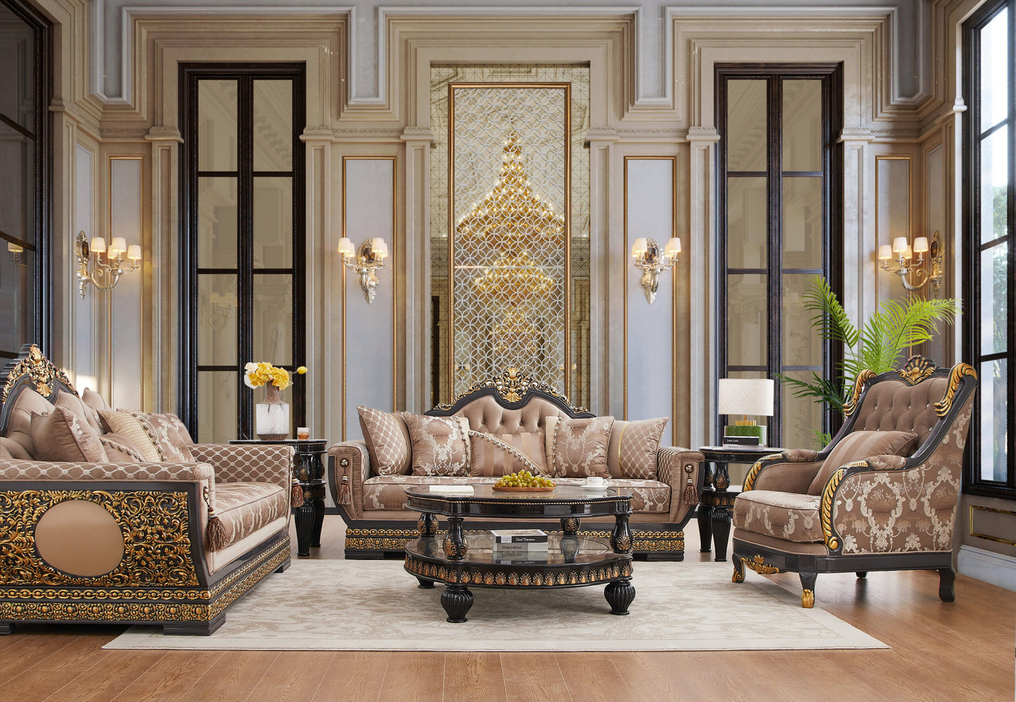 HD-9049 - 3 Piece Set - Brown / Black / Gold