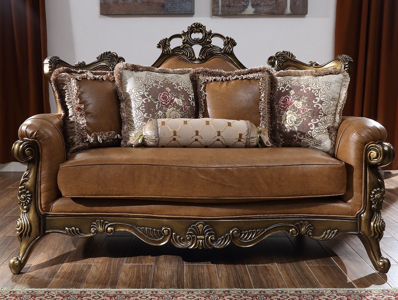 HD-555 - 3 Piece Sofa Set - Brown Cherry