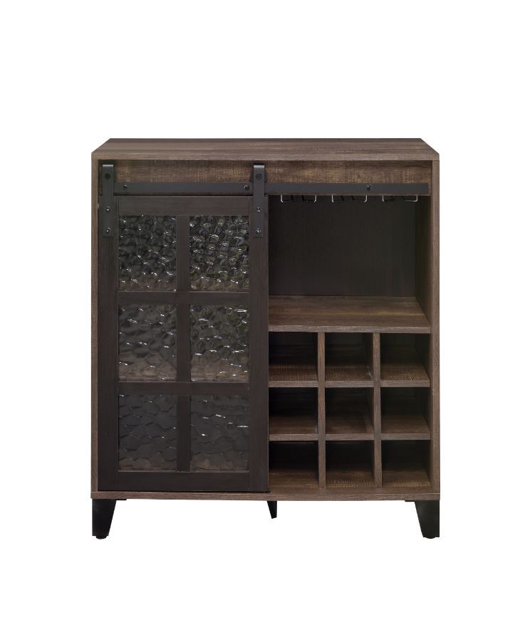 Treju - Wine Cabinet - Obscure Glass, Rustic Oak & Black