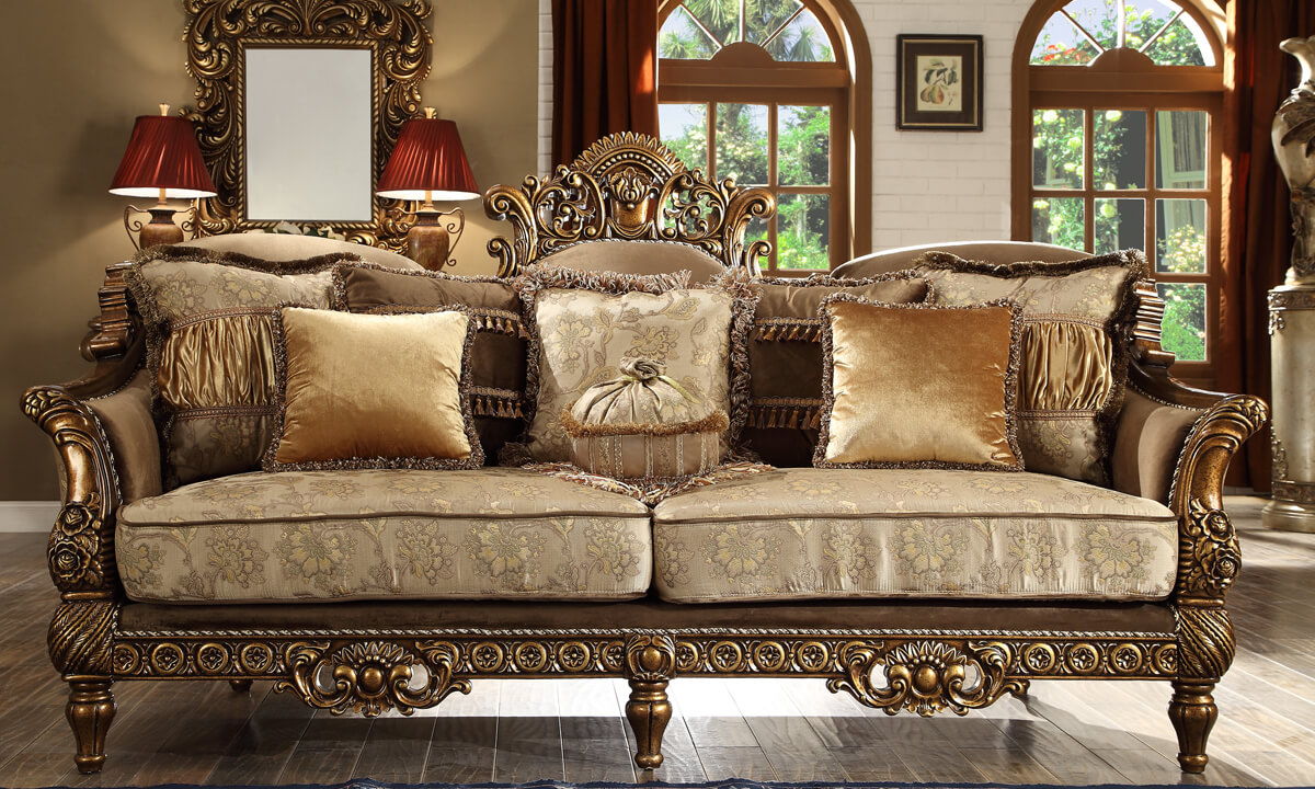 HD-610 - 3 Piece Sofa Set - Antique Gold & Perfect Brown