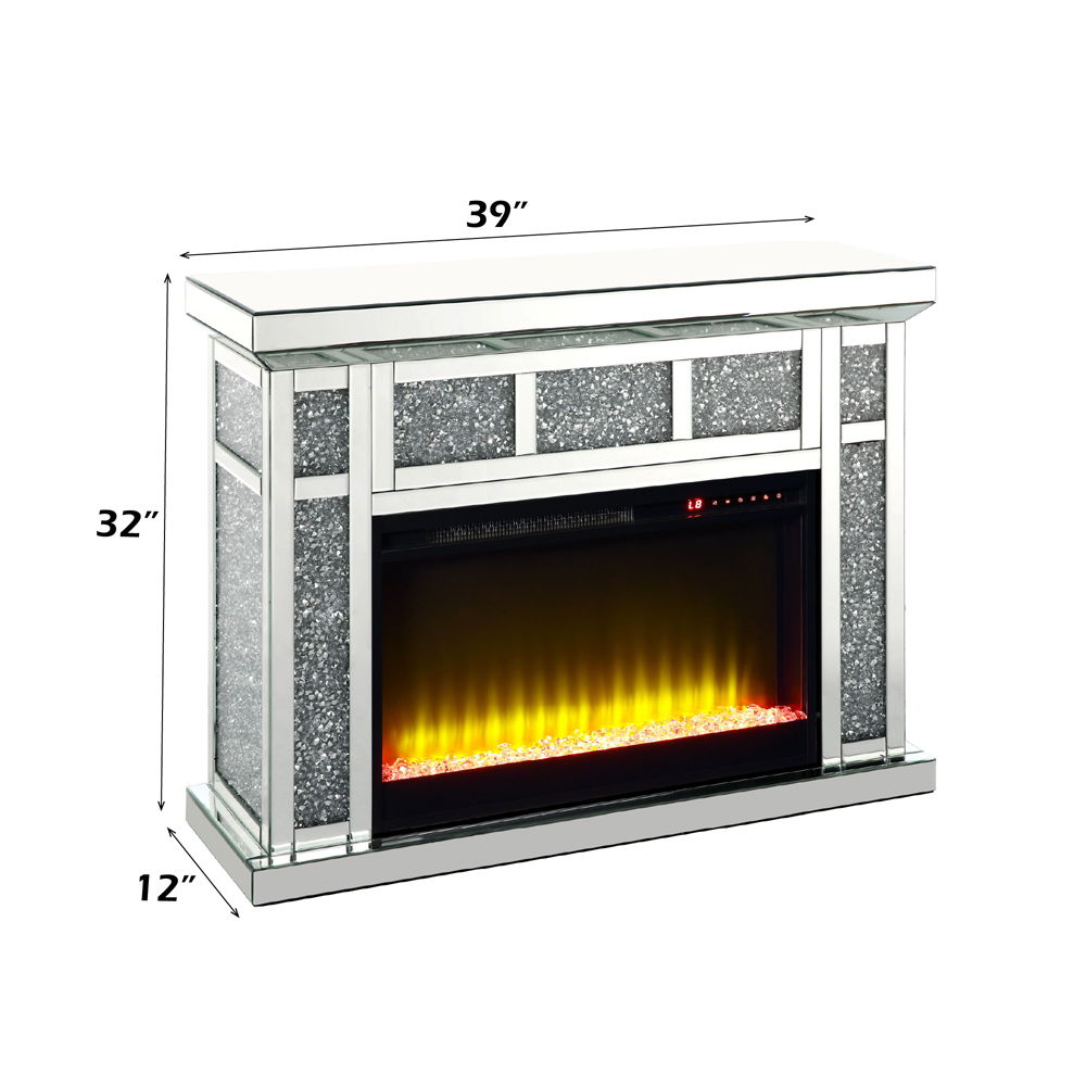 Noralie - 39" X 12" Fireplace - Mirrored & Faux Diamonds