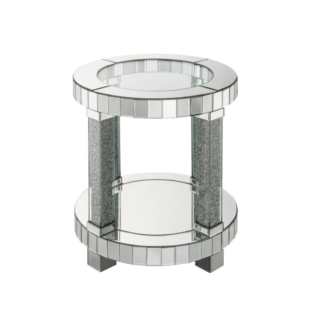 Noralie - 20" Round End Table - Mirrored & Faux Diamonds