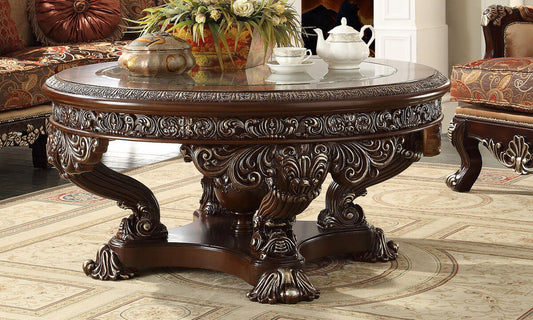 HD-8017 - Coffee Table - Brown Cherry With Silver Highlights