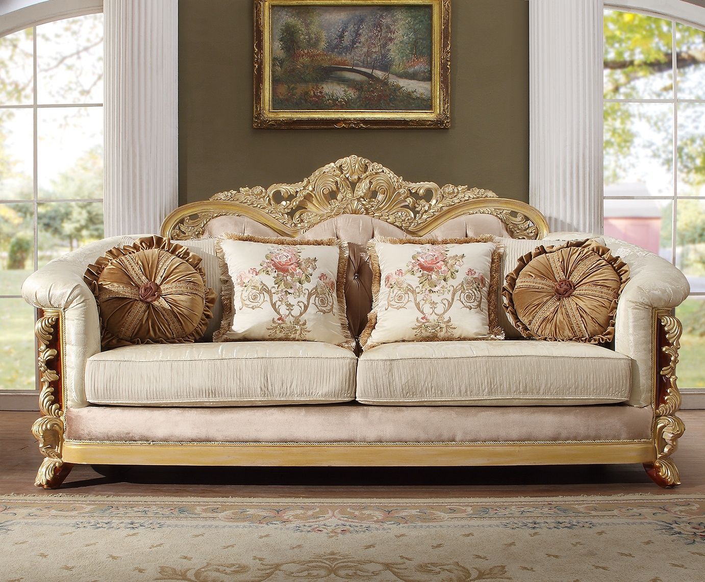 HD-821 - 3 Piece Sofa Set - Cedar Red With Gold Highlight