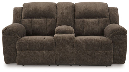 Frohn - Dbl Reclining Loveseat With Console - Chocolate
