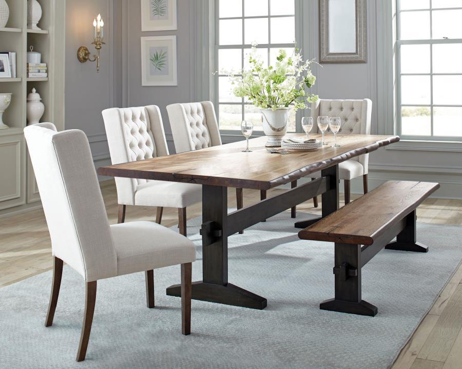 Bexley - 5 Piece Rectangular Live Edge Dining Table Set - Honey