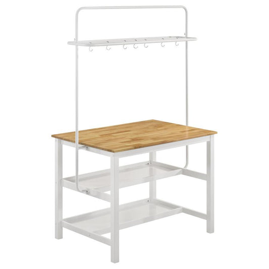 Edgeworth - Kitchen Island Counter Table with Pot Rack - White