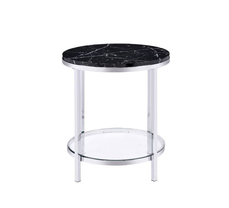 Virlana - End Table - Faux Black Marble Top & Chrome