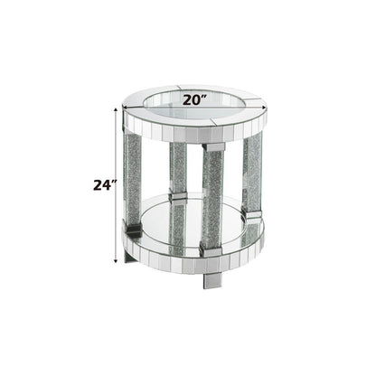 Noralie - 20" Round End Table - Mirrored & Faux Diamonds