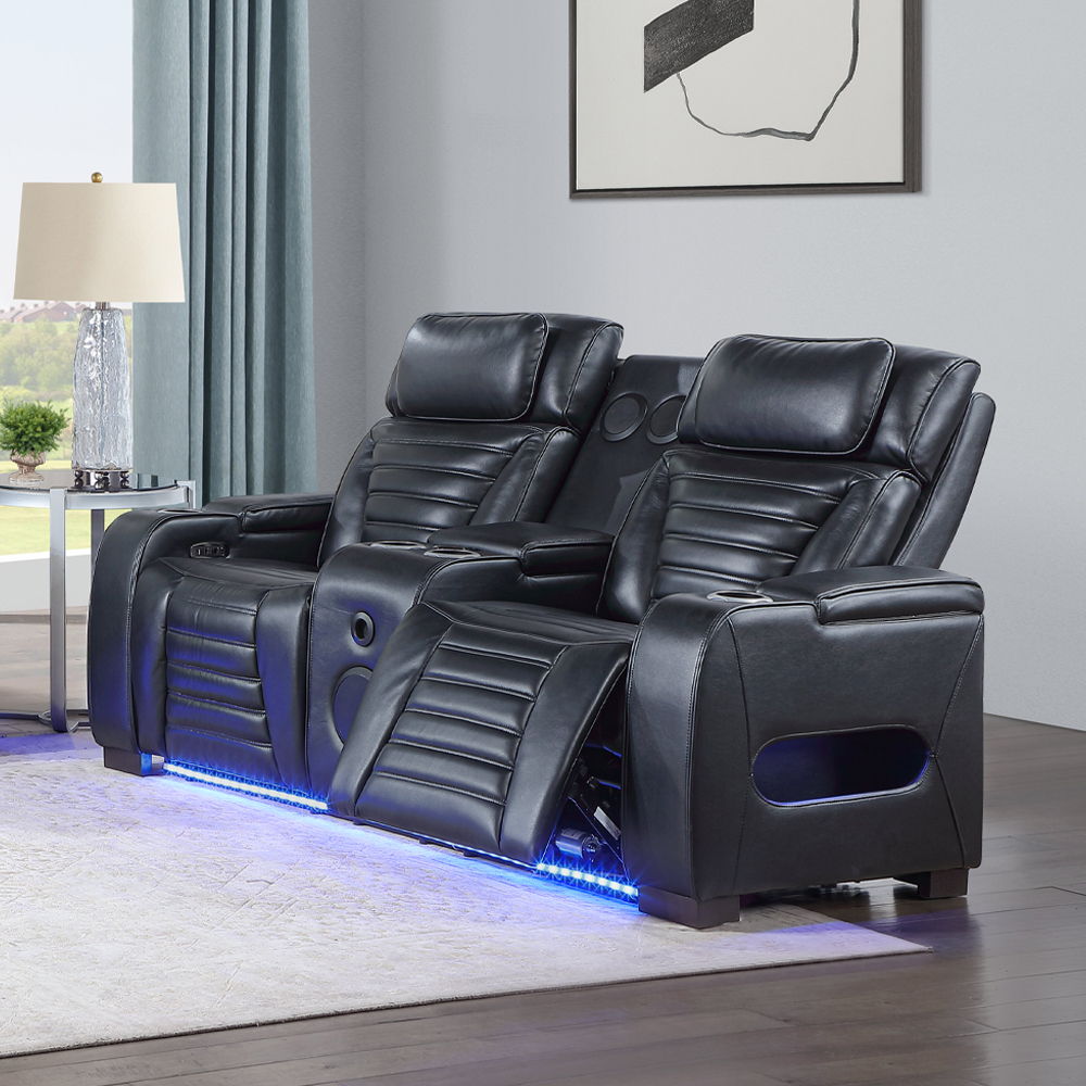 Ephron - Power Motion Loveseat With  Console, Power Headrests, LED & Speakers - Black
