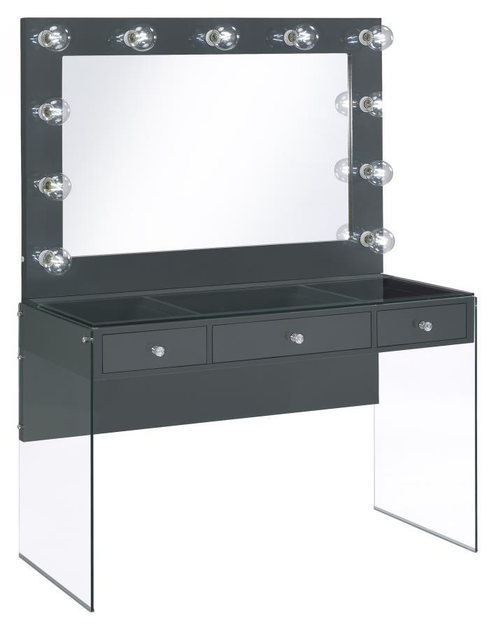 Afshan - 3-Drawer Vanity Desk With Lighting Mirror - Gray High Gloss