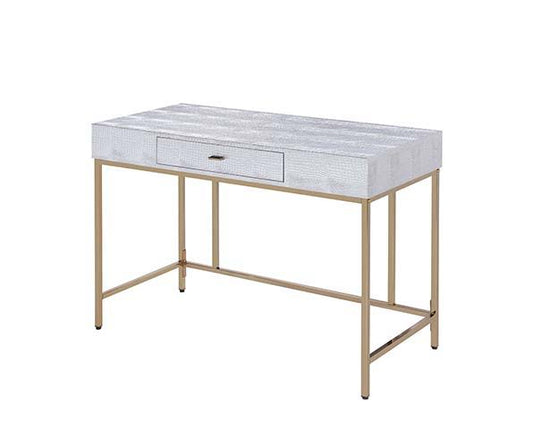 Piety - Vanity Desk - Silver PU & Champagne Finish