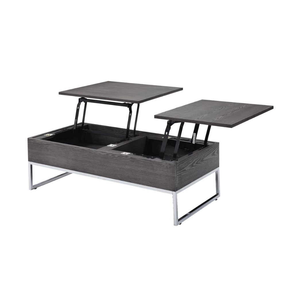 Iban - Coffee Table - Gray Oak & Chrome