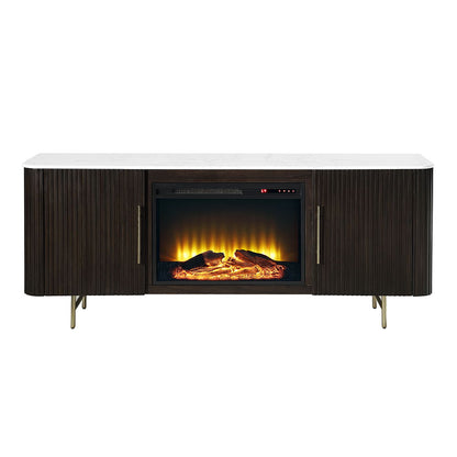 Clayten - Server With Marble Top & Fireplace - White & Espresso