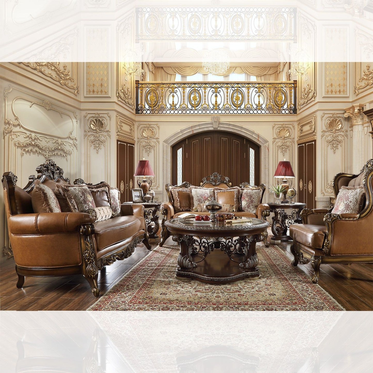 HD-555 - 3 Piece Sofa Set - Brown Cherry