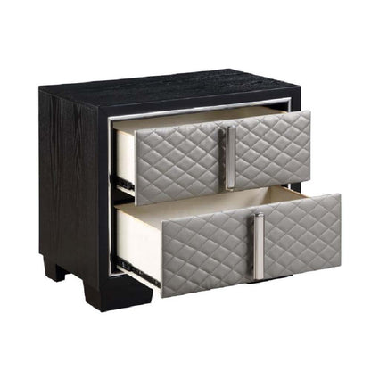 Nicola - Nightstand - Silver PU & Black Finish