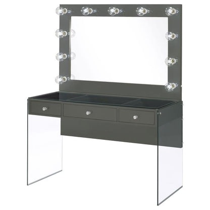 Afshan - 3-Drawer Vanity Set With Lighting - Gray High Gloss