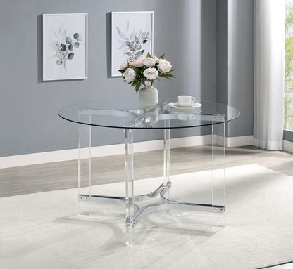 Keeling - Round Glass Top Acrylic Dining Table - Chrome