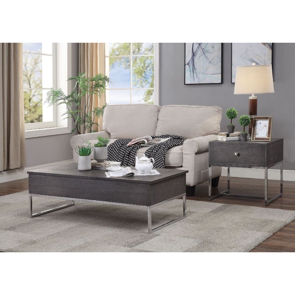 Iban - Coffee Table - Gray Oak & Chrome