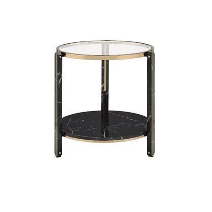 Thistle - End Table - Clear Glass, Faux Black Marble Top & Champagne