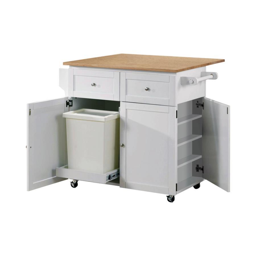 Jalen - 3-Door Kitchen Cart With Casters - Natural Brown And White