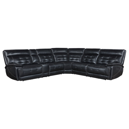 Hewitt - Leather Upholstered Power Reclining Sectional - Black