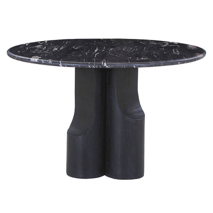 Kinton - Round Dining Table With Natural Marble Top - Black
