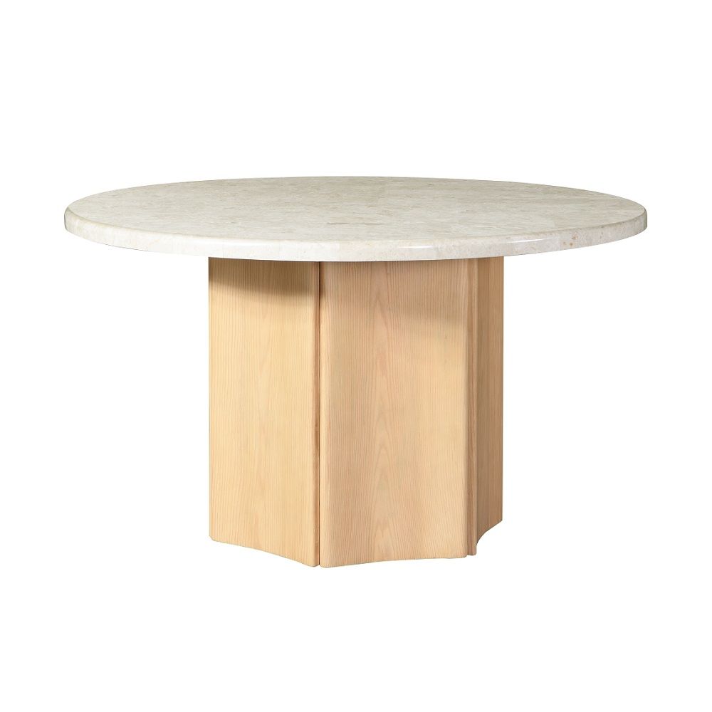 Adalynn - Round Dining Table With Marble Top - Gray & Weathered Gray Oak