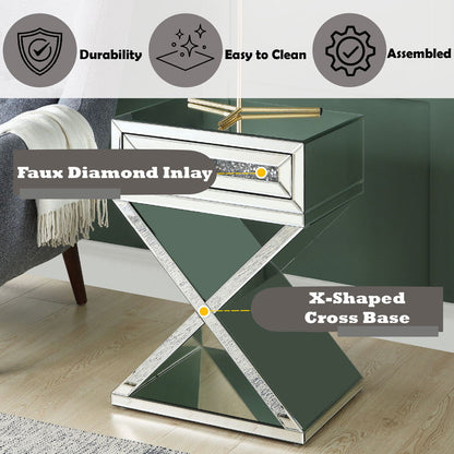 Noralie - Accent Table, X-Shaped Base - Mirrored & Faux Diamonds