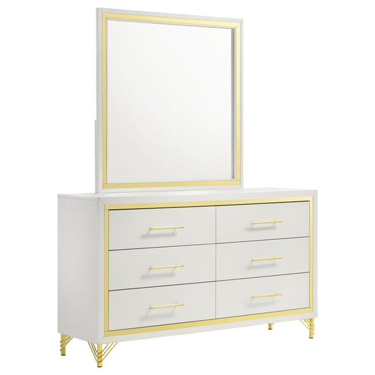 Lucia - 6-Drawer Bedroom Dresser With Mirror - White