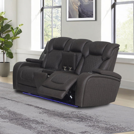Wendell - Power Motion Loveseat With Console, Wireless Charger, Storage, USB & LED - Dark Gray
