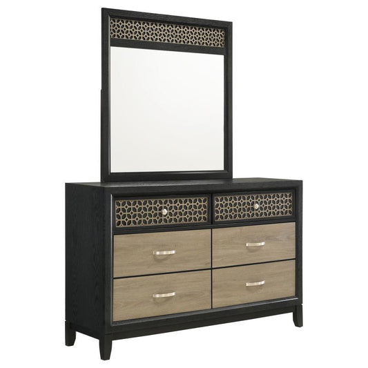 Valencia - 6-Drawer Dresser With Mirror - Light Brown And Black