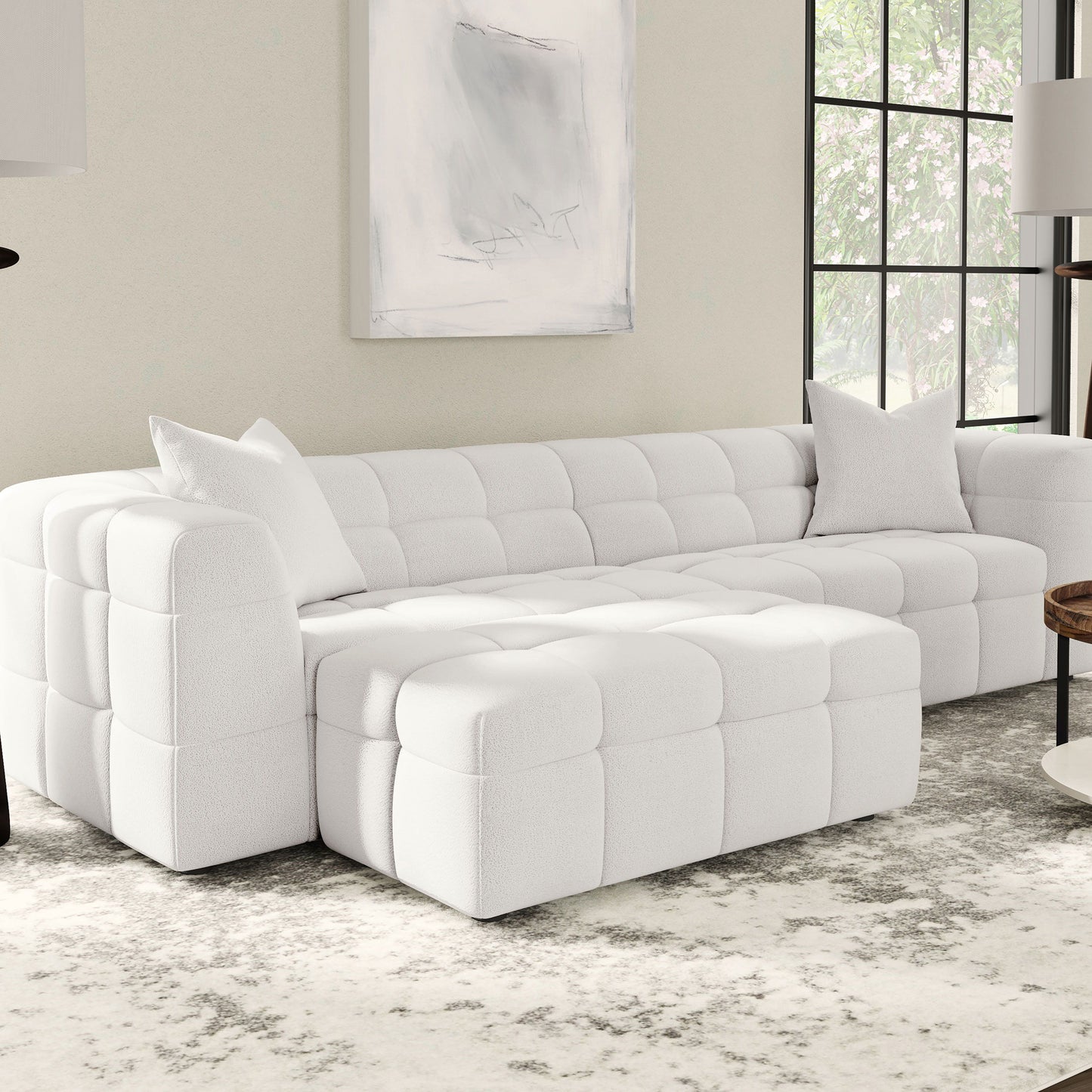 Everly - Boucle Upholstered Rectangular Ottoman - White