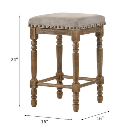 Farsiris - Counter Height Stool (Set of 2) - Beige Fabric & Weathered Oak