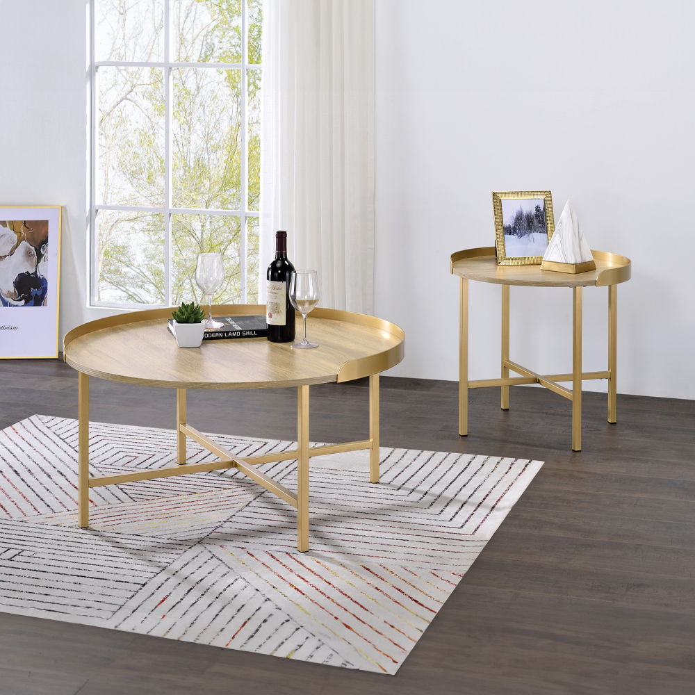 Mithea - Coffee Table - Oak Table Top & Gold Finish