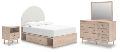 Arloster - 4 Pc. - Full Panel Storage Bed, Dresser, Mirror And Nightstand - Tan