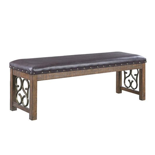 Raphaela - Bench - Black PU & Weathered Cherry Finish