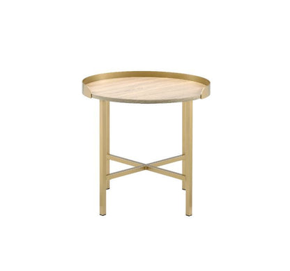 Mithea - End Table - Oak Table Top & Gold Finish