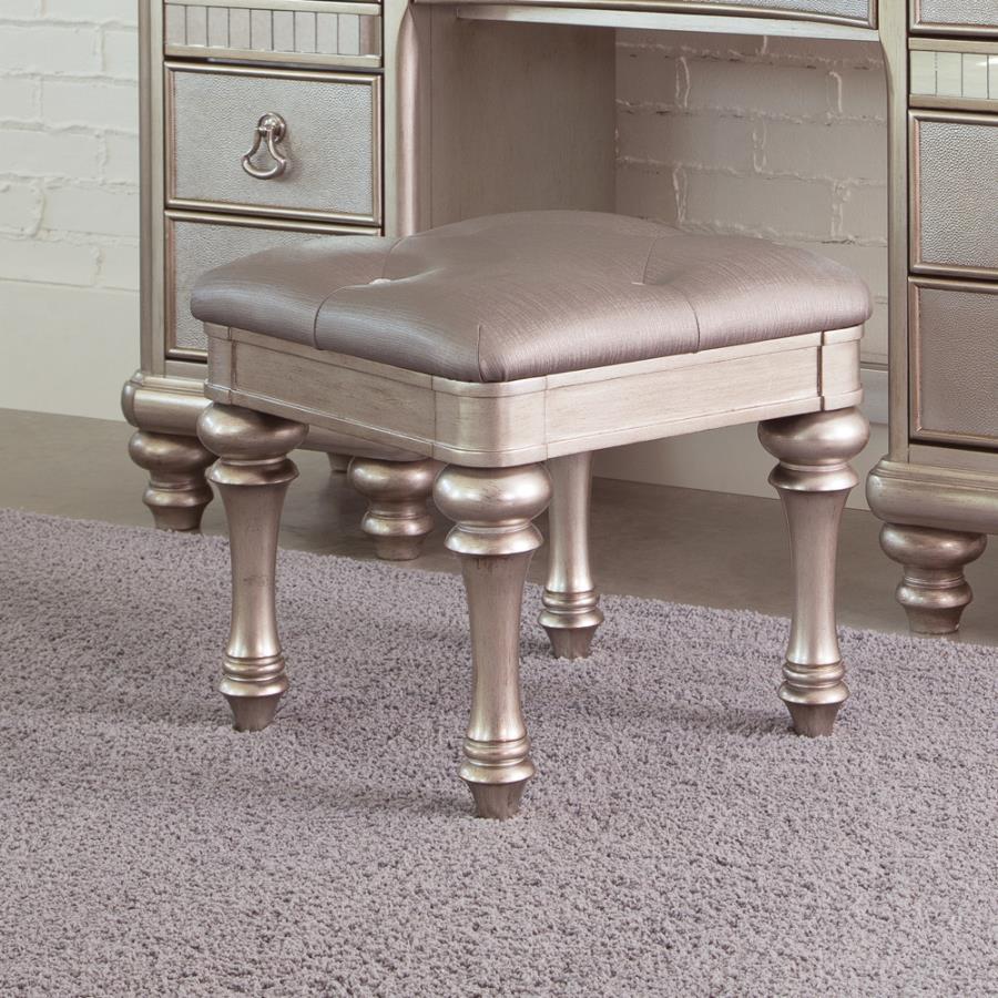 Bling Game - Upholstered Vanity Stool - Metallic Platinum