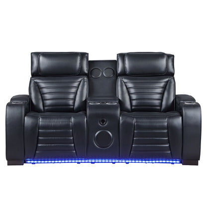 Ephron - Power Motion Loveseat With  Console, Power Headrests, LED & Speakers - Black