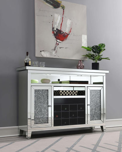 Melinda - 2-Door LED Mirrored Wine Storage Bar Cabinet - Silver