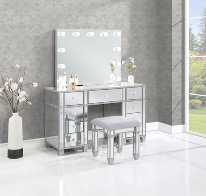 Allora - 9-Drawer Mirrored Storage Vanity Set With Hollywood Lighting - Metallic