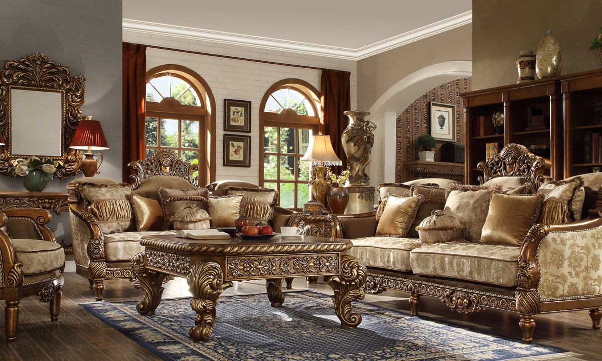 HD-610 - 3 Piece Sofa Set - Antique Gold & Perfect Brown
