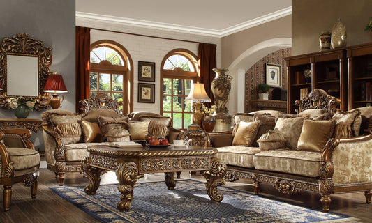 HD-610 - 3 Piece Sofa Set - Antique Gold & Perfect Brown