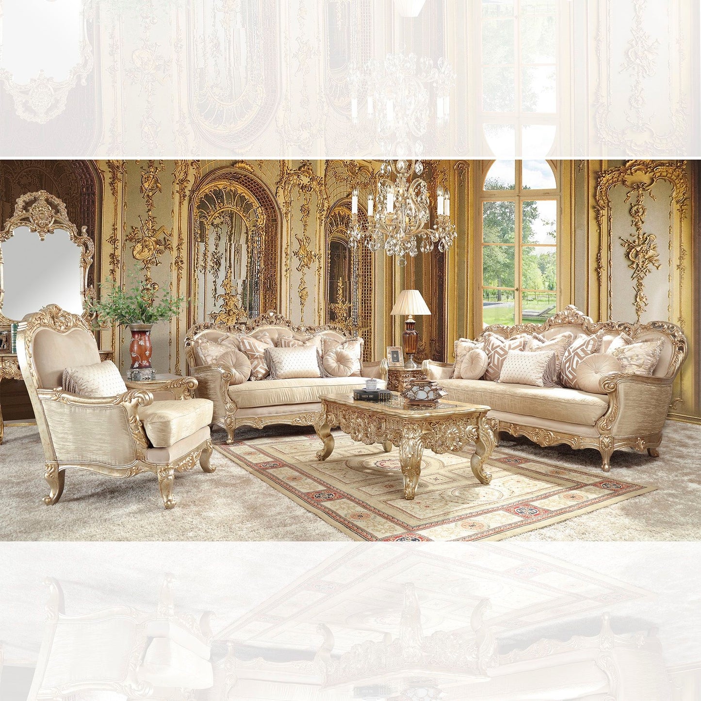 HD-8925 - 3 Piece Sofa Set - Champagne Gold