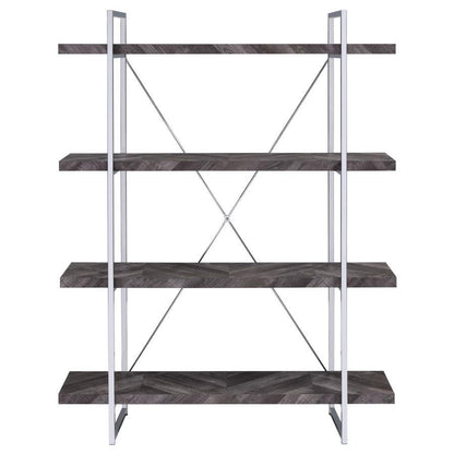 Grimma - 4-Shelf Bookcase - Rustic Gray Herringbone