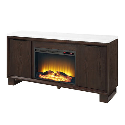 Edwyn - Server With Fireplace - Natural Marble Top & Espresso