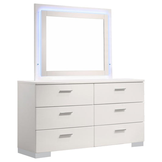 Felicity - 6-Drawer Dresser With LED Mirror - Glossy White