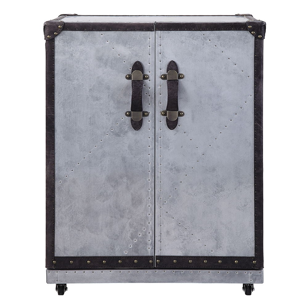 Brancaster - Wine Cabinet - Antique Ebony Top Grain Leather & Aluminum