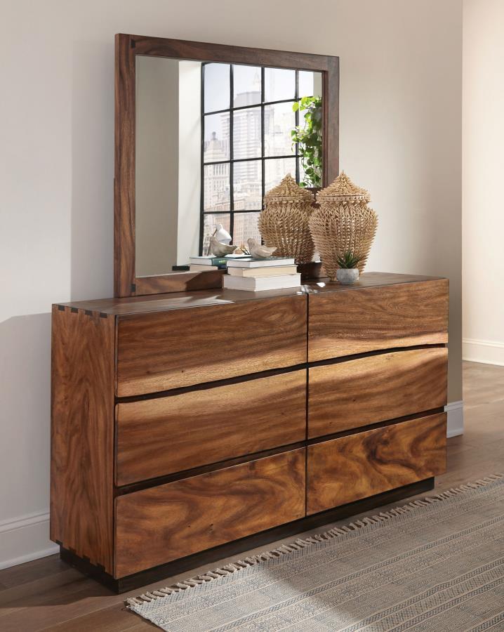 Winslow - 6-Drawer Dresser With Mirror - Smokey Walnut And Coffee Bean